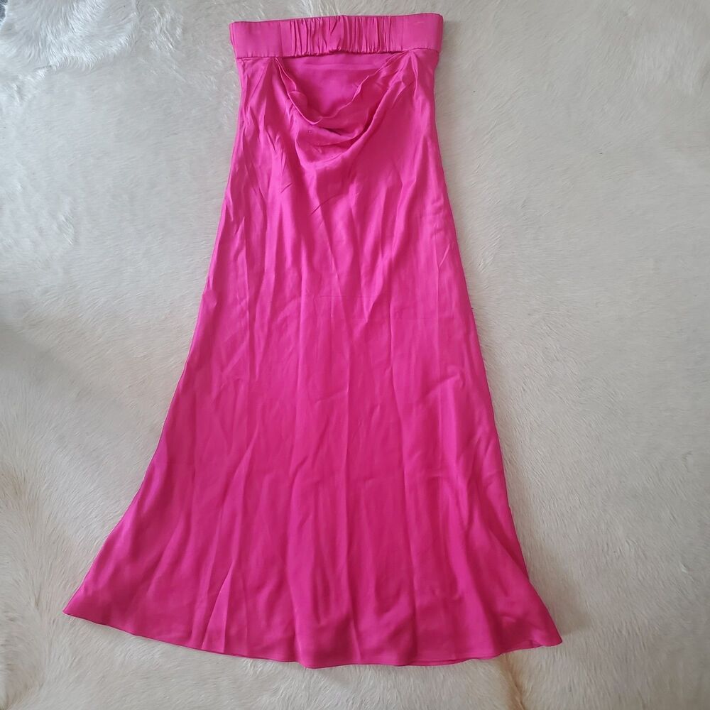 NWT French Connection Satin Midi Dress Size Small Pink Strapless Cowl Back $158 - Picture 4 of 10